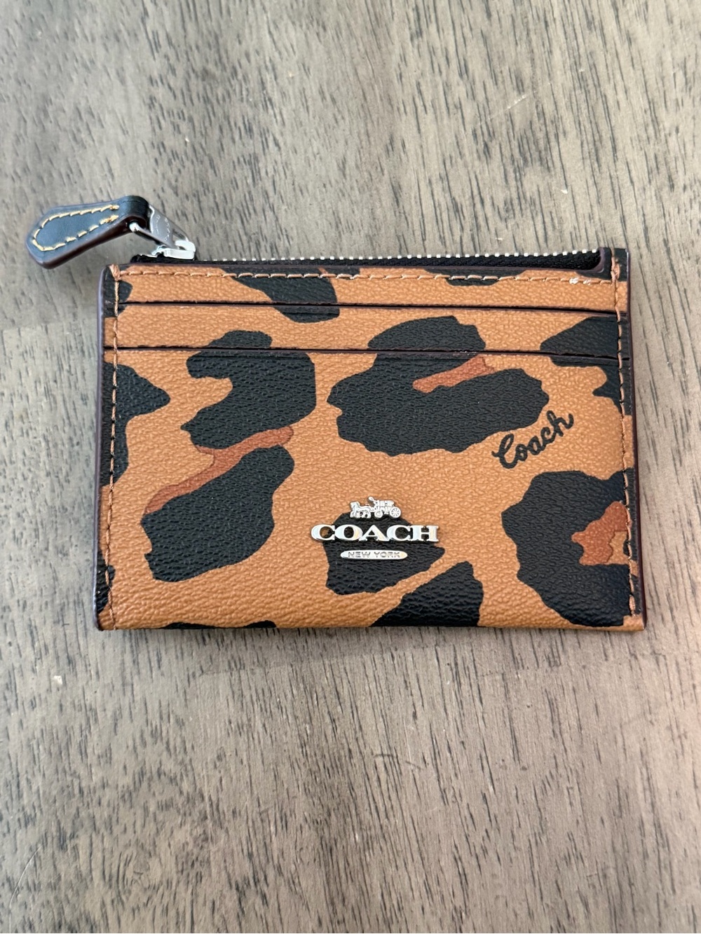 NWOT Coach Mini Skinny ID Case in Leopard Print leather